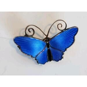 Vtg DA David Andersen Signed Norway Butterfly Brooch Sterling & Blue Enamel 925